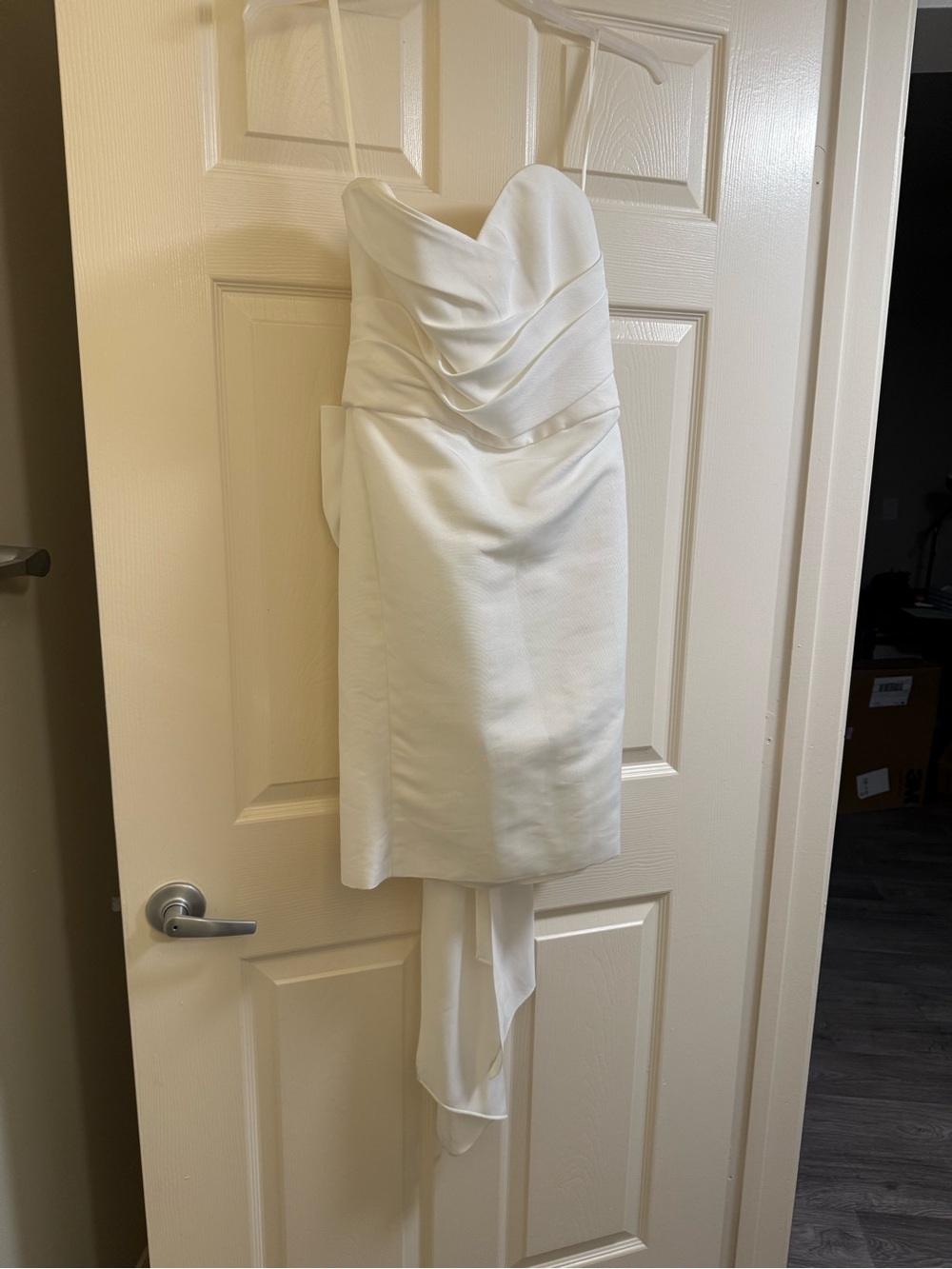 Amsale White Strapless Drape Sheath Dress